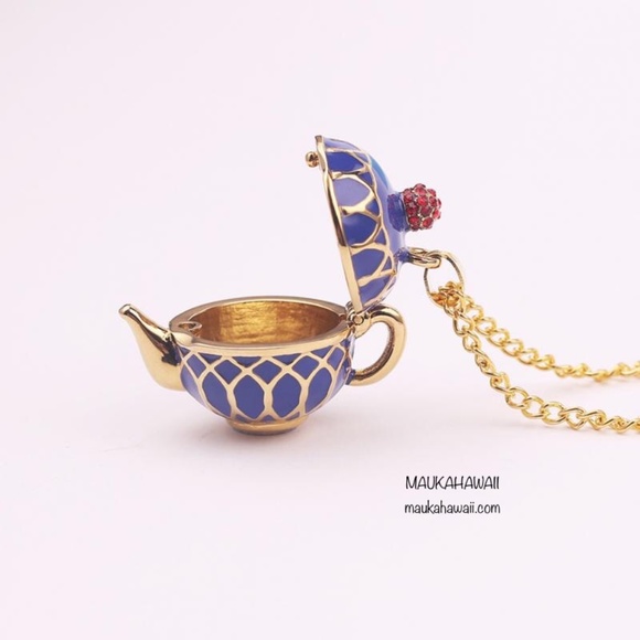 Enamel Pink Teapot Poison Pill Secret Compartment Necklace w 18 in Chain New! - Picture 4 of 14